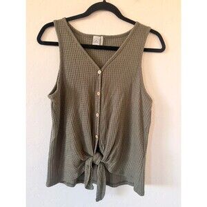 Paper Crane olive green waffle knit sleeveless tank top size L